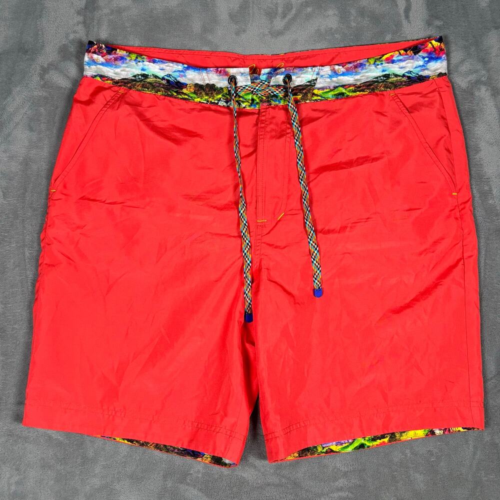 Robert Graham Coral Swim Trunks Size 38 Scenic Print Mesh Lined